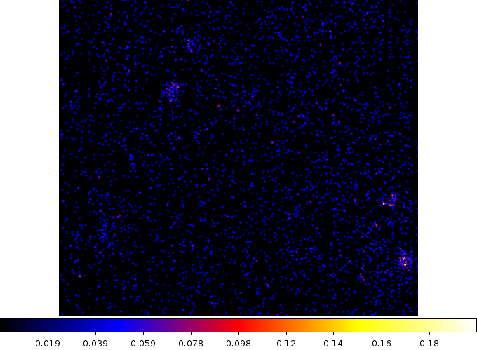 The 0.5 to 7.0 keV data for ACIS-I0 displayed in chip coordinates; the group is at (994,221), with (1,1) being the bottom-left pixel and (1024,1024) the top-right pixel, which makes it the emission in the bottom-right of the image.